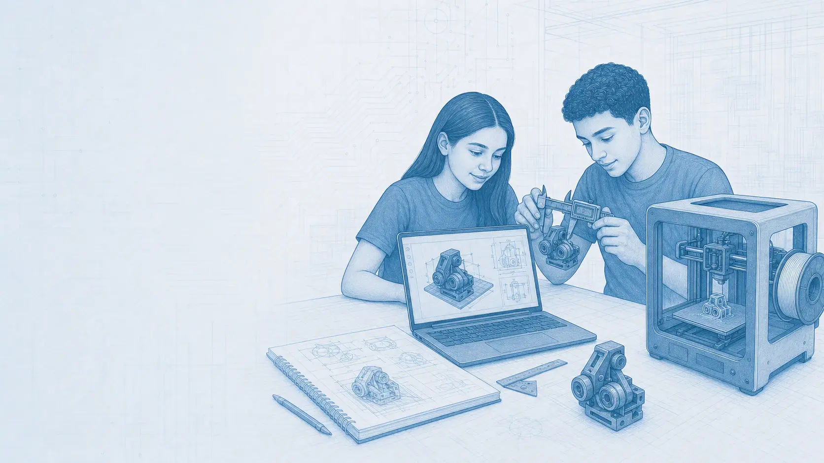 Estudiantes modelan una pieza funcional antes de imprimirla en 3D