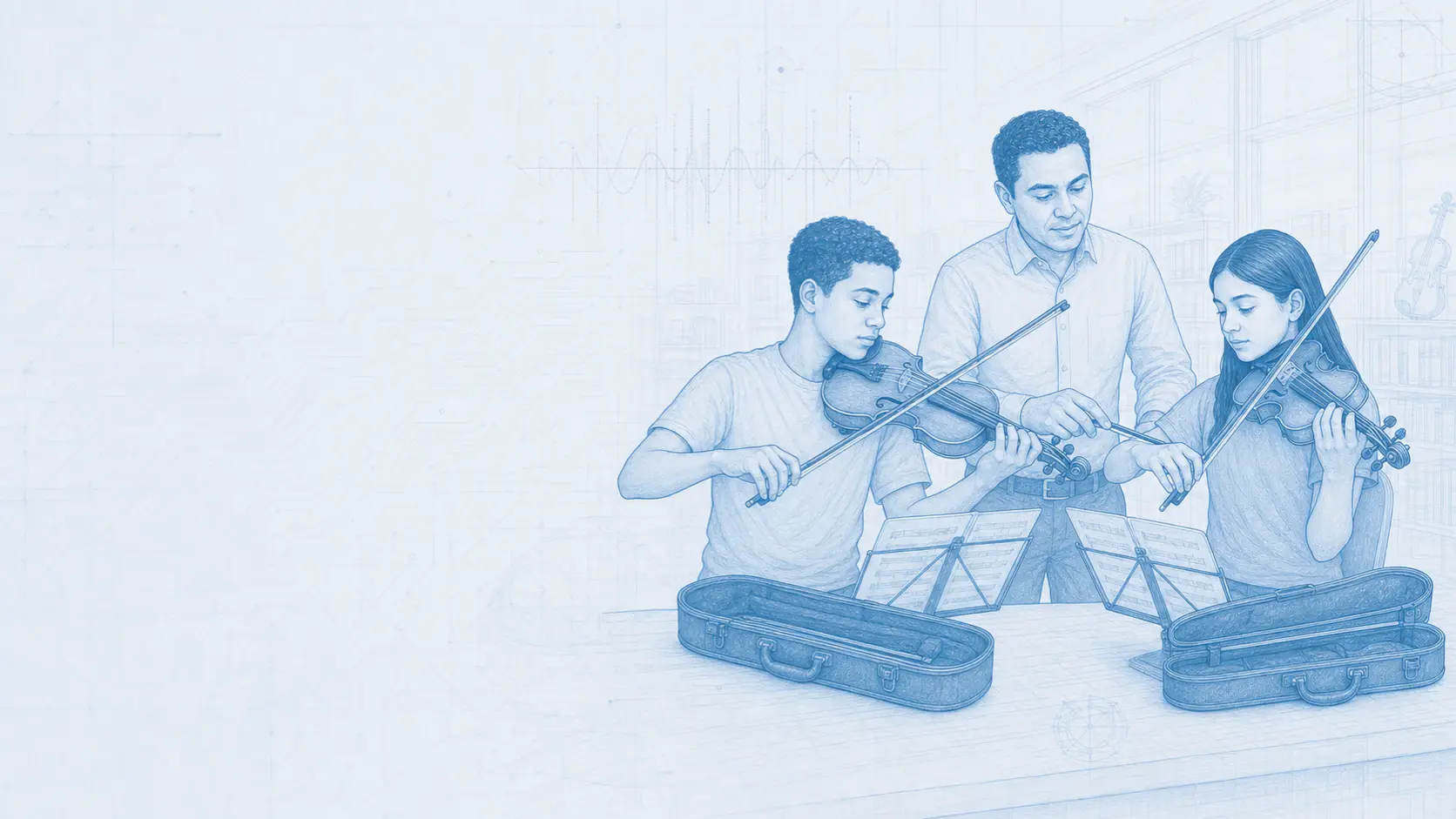 Una estudiante interpreta violín con técnica de arco y lectura musical