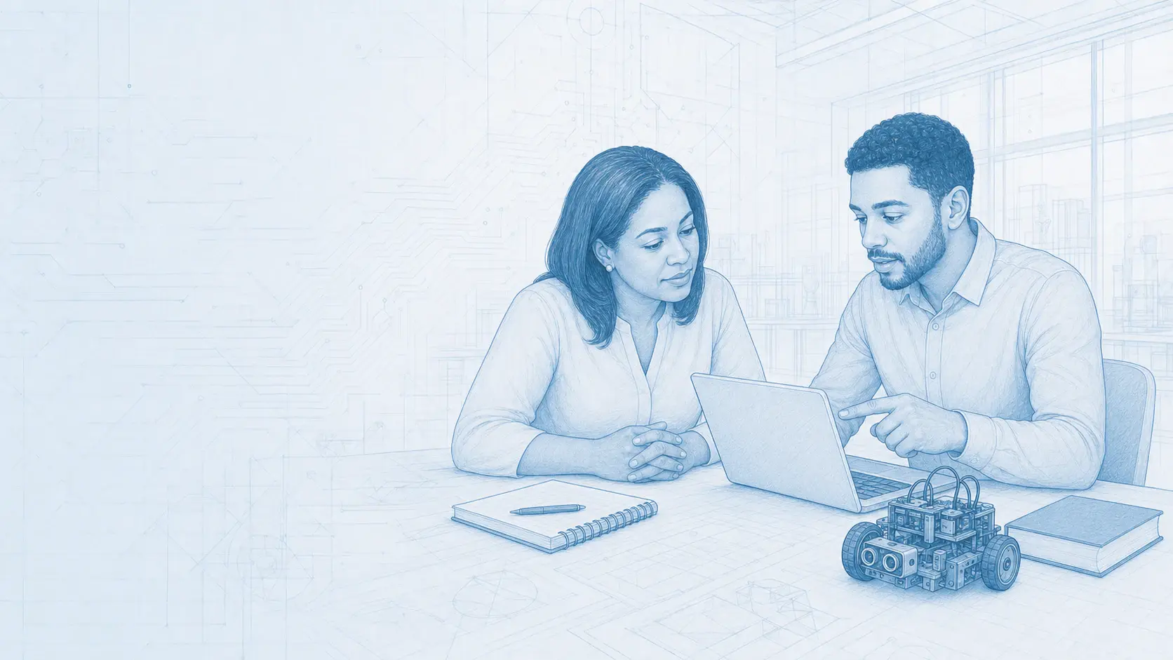 Especialista de VST conversa con una coordinadora escolar sobre un proyecto educativo