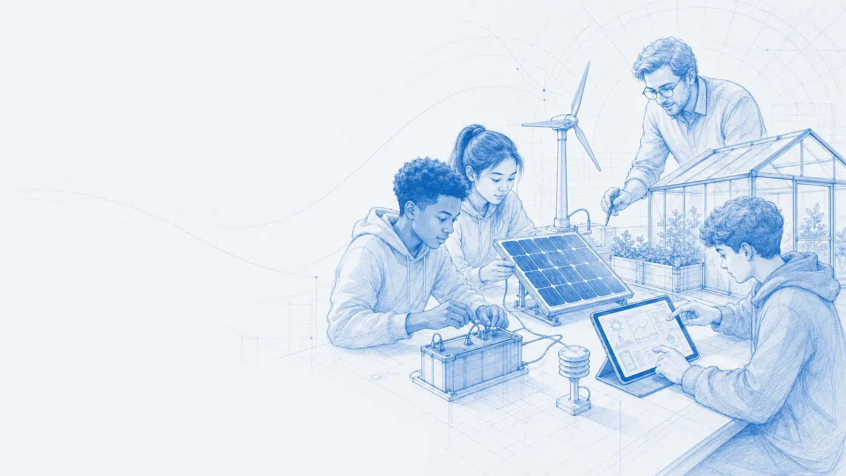 Estudiantes miden un sistema de energía solar y eólica con sensores ambientales