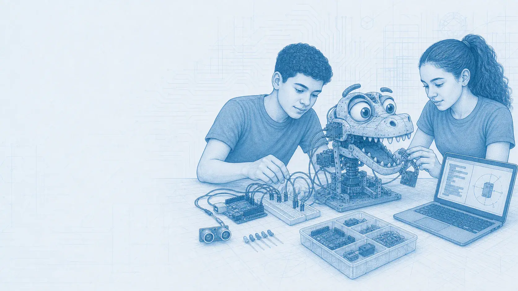 Estudiantes integran Arduino, sensores y servomotores en una figura animatrónica