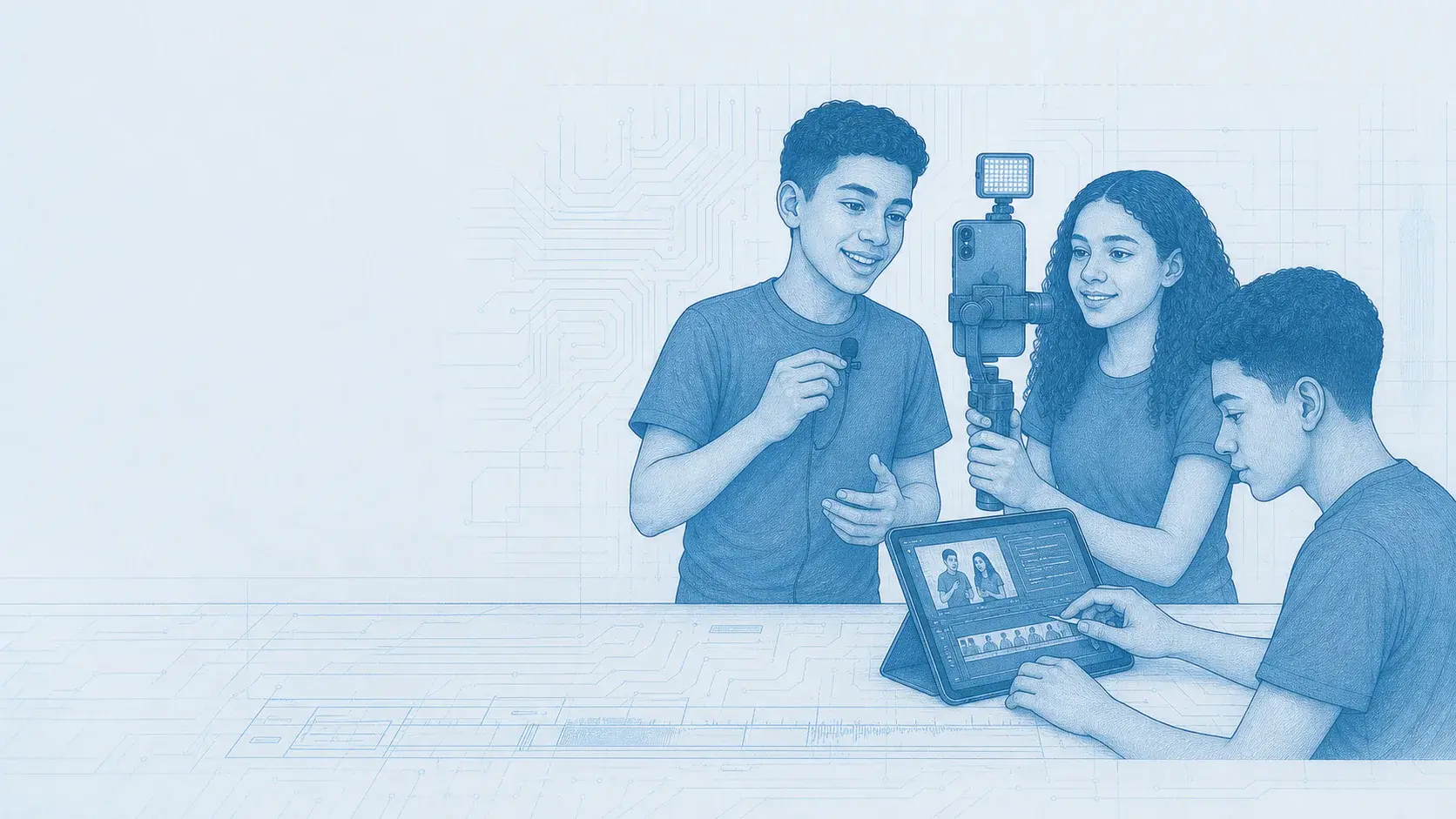 Estudiantes graban y editan una pieza vertical para Reels y TikTok