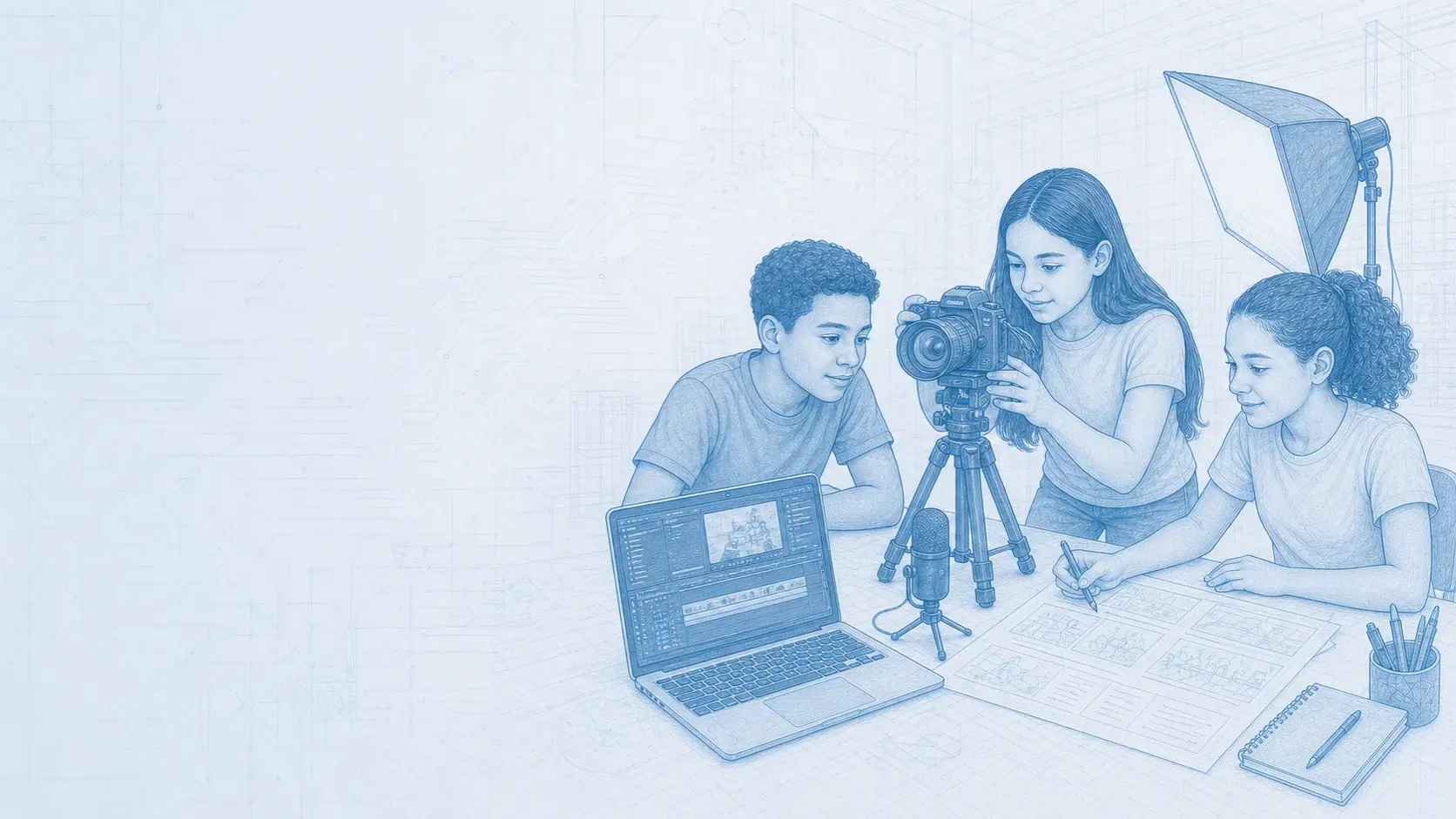 Un equipo de estudiantes produce y graba un episodio original para YouTube