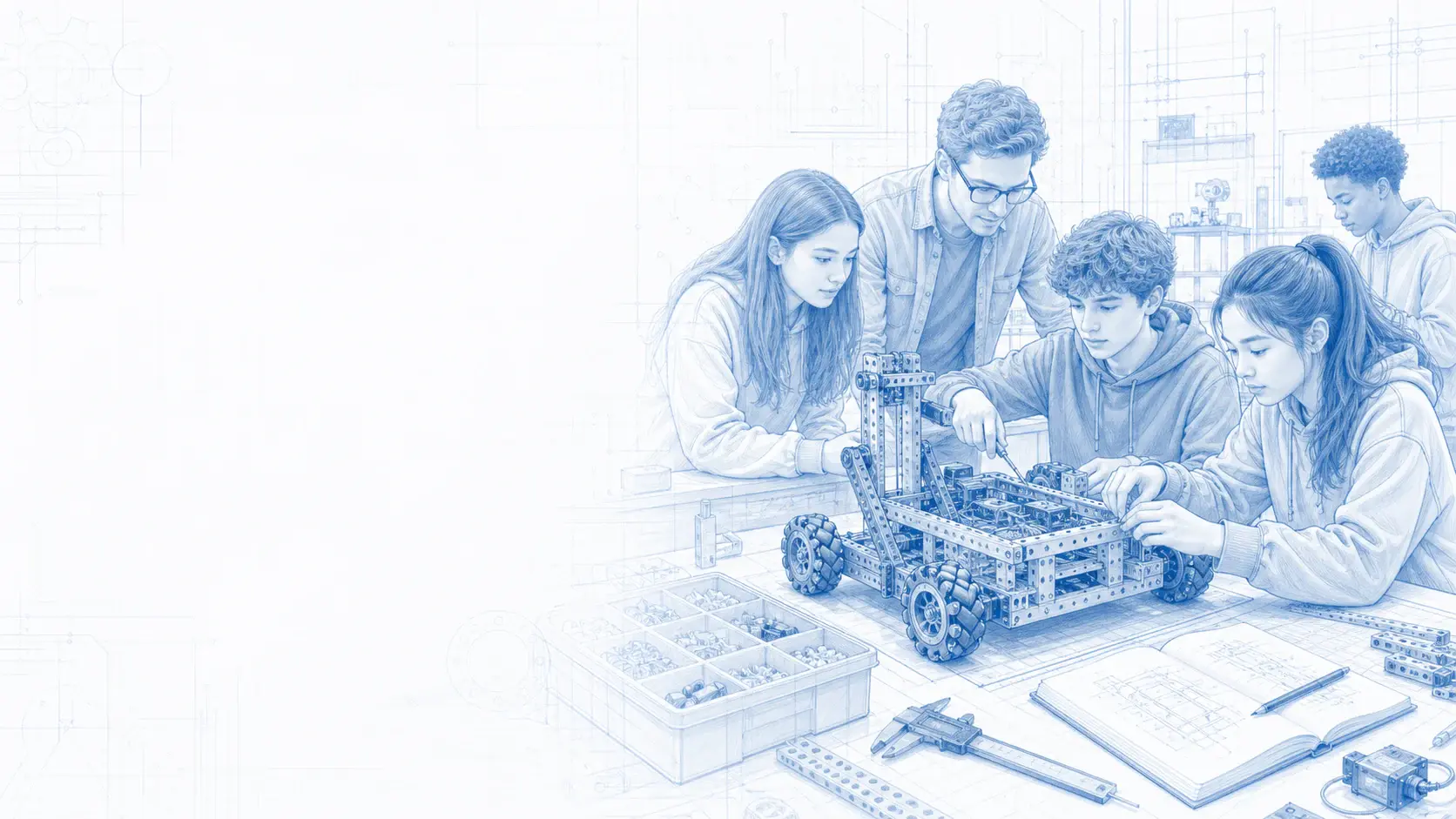 Estudiantes de secundaria ensamblan un robot metálico con herramientas y sensores