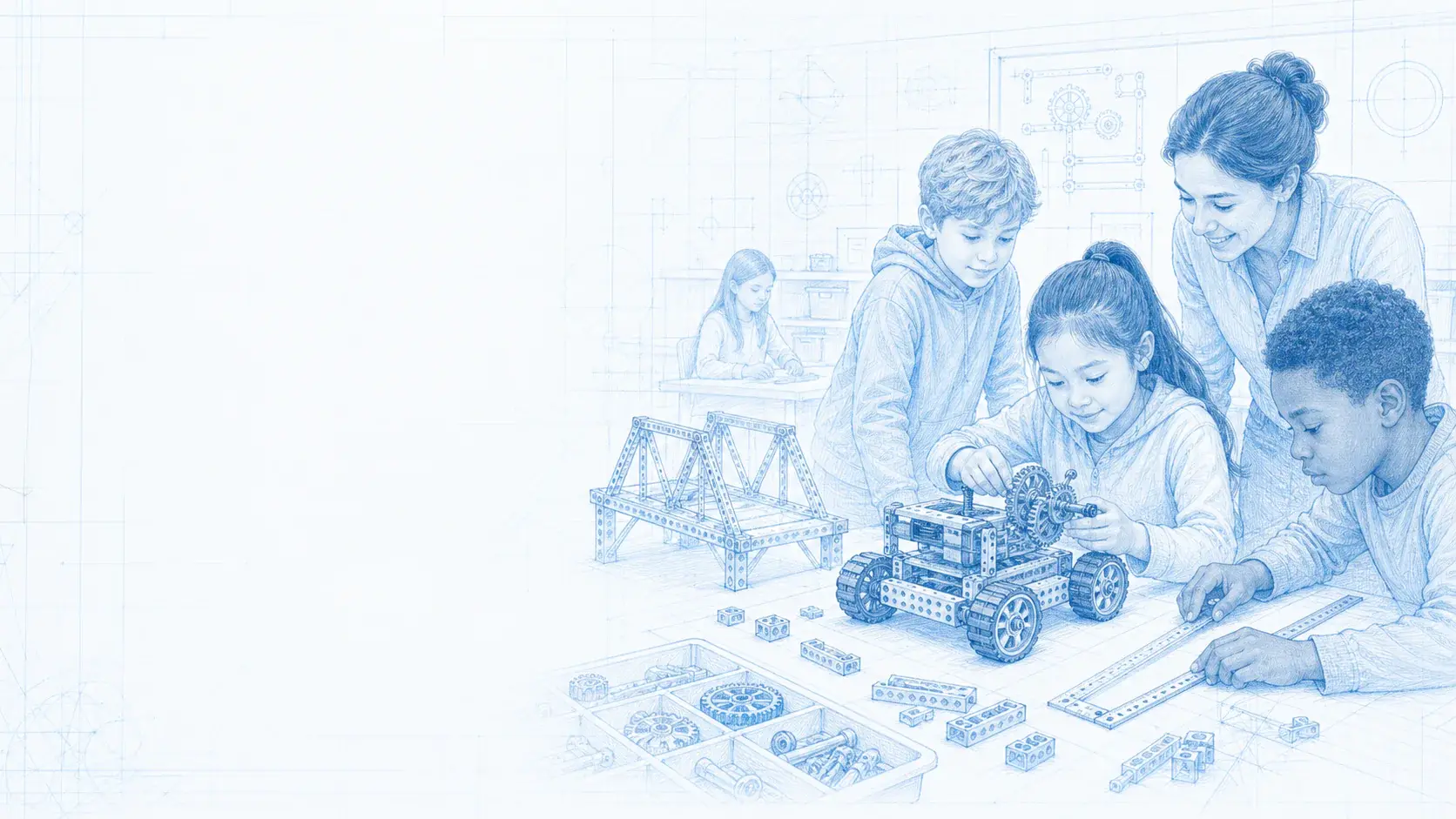Estudiantes construyen mecanismos, un robot y un puente con piezas modulares